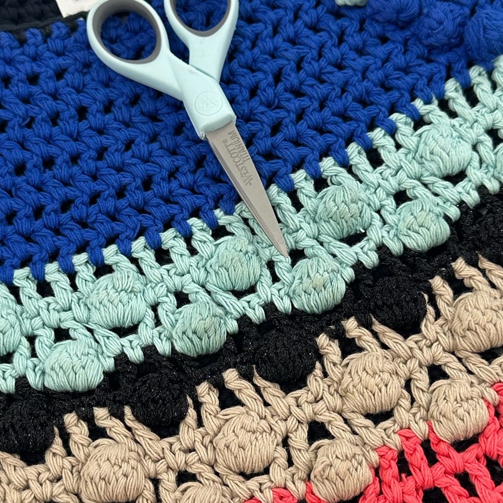 Leifsdottir Multicolor Boho Crochet Bobble Stitch Top Artisan Festival Knit S - Picture 9 of 10